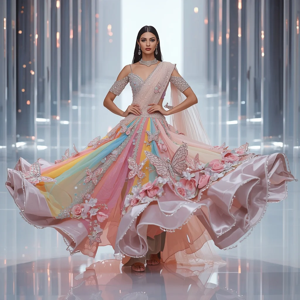 Luxury Butterfly Crystal Garden Saree with Floating Prism Hall | Influencers Ai Prompt