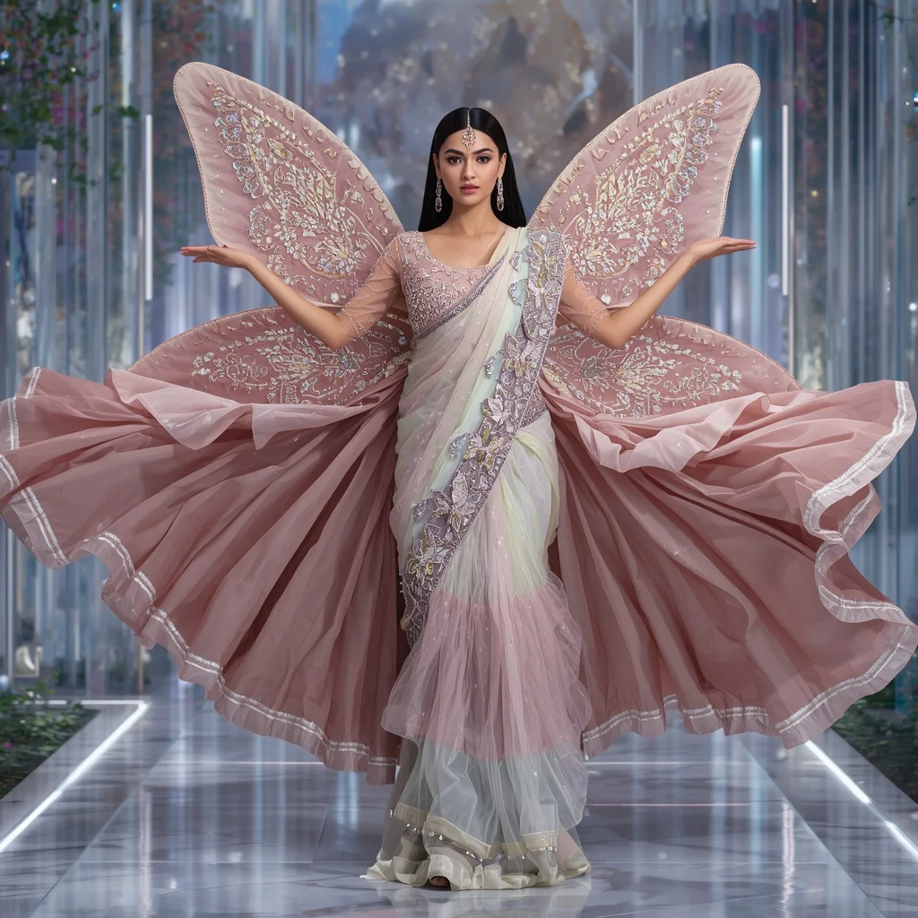 Luxury Butterfly Jewel Palace Saree with Floating Prism Garden | Best Prompt Ai For Girl