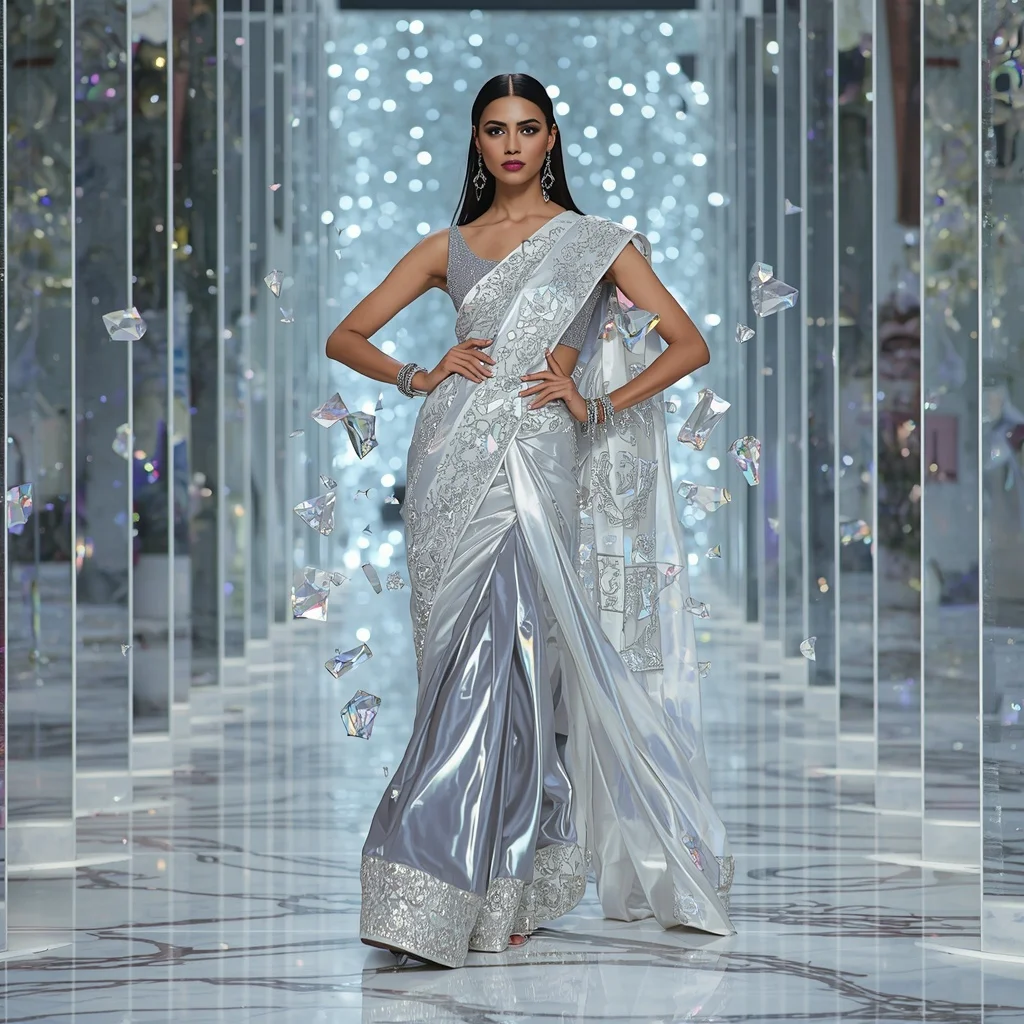 Luxury Floating Prism Saree with Holographic Infinity Chamber | Prompt Engineering