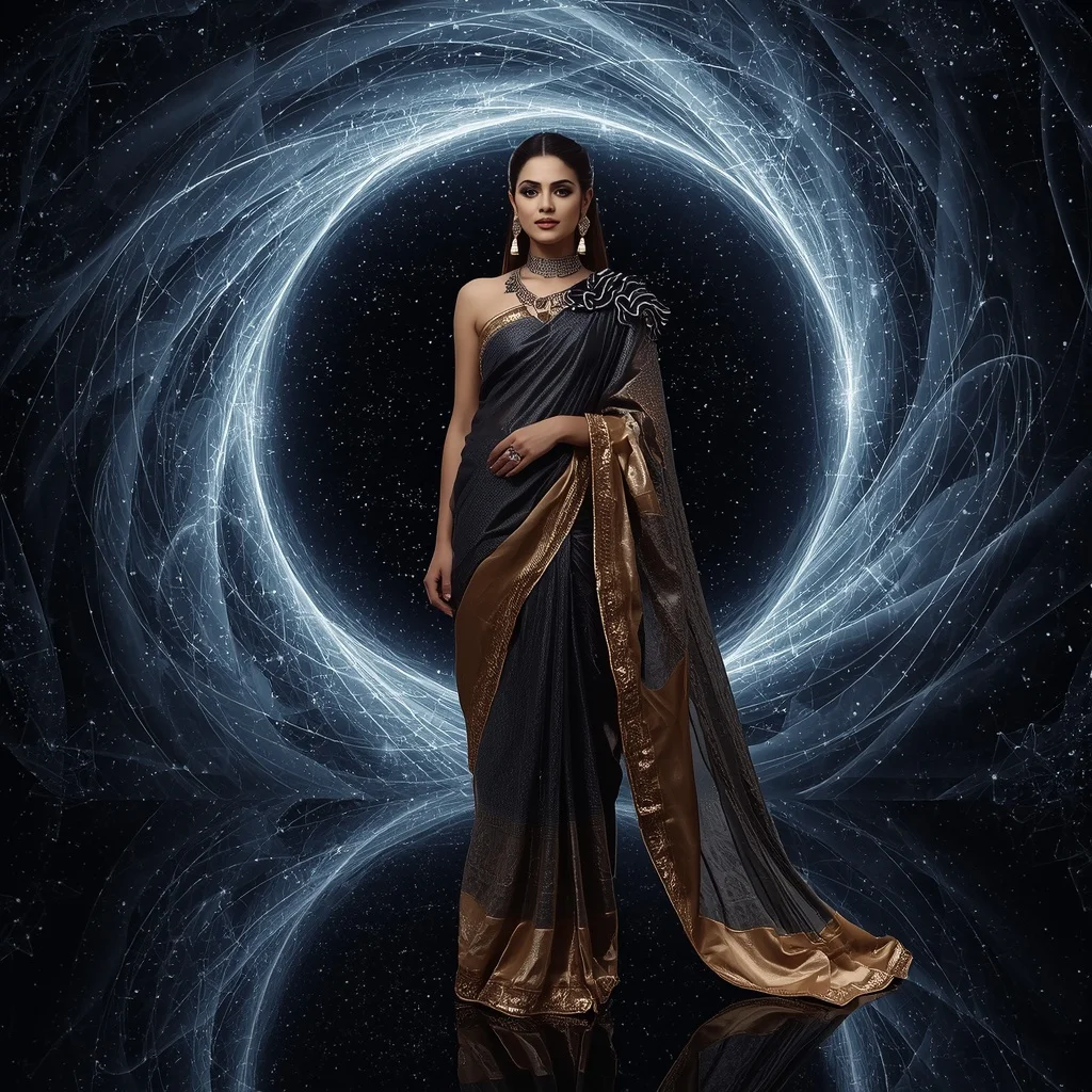 Luxury Quantum Mirror Black Hole Singularity Festival Saree With Infinite Collapse Scene | 2026 Chatgpt Prompt