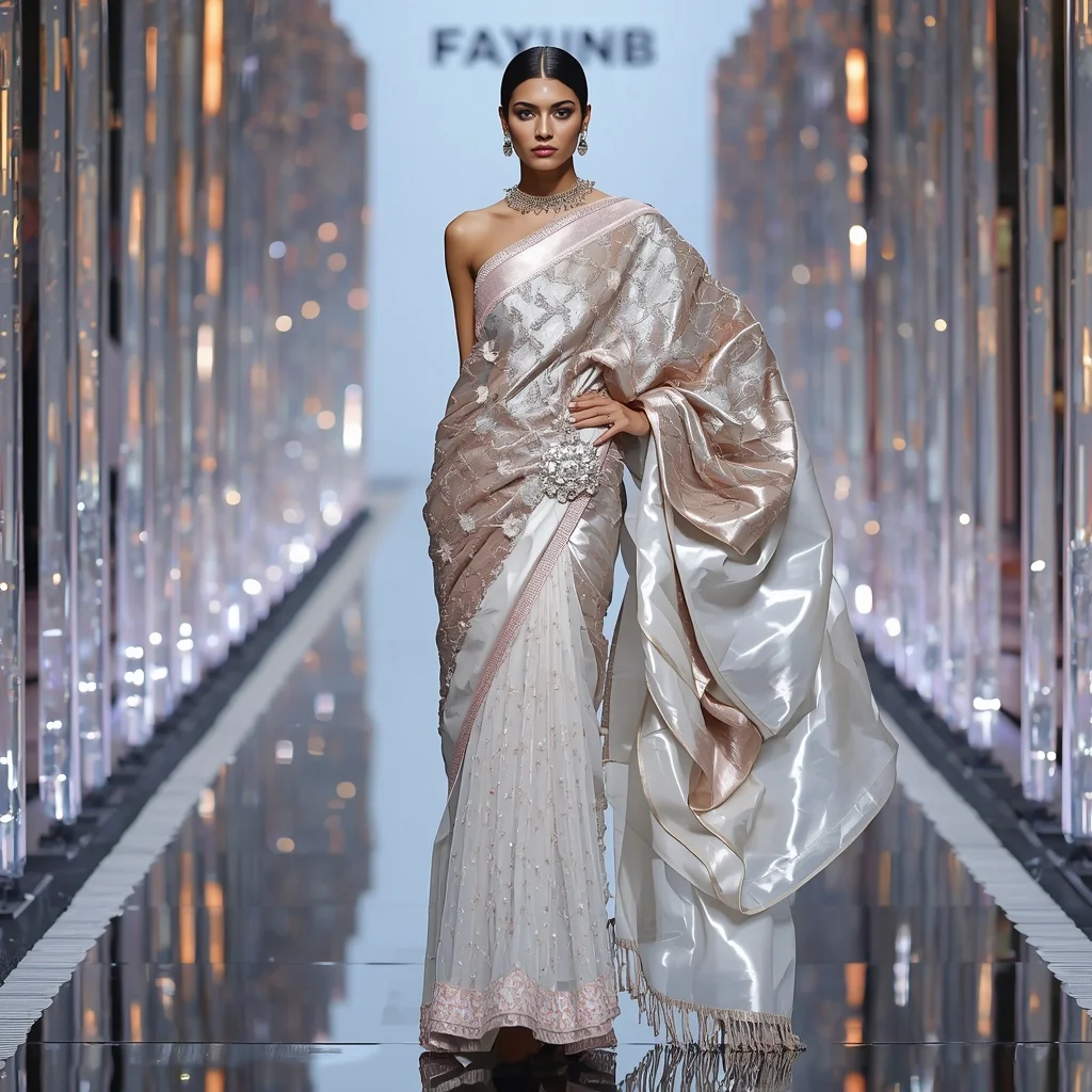 Luxury Ribbon Dahlia Saree with Floating Crystal Walkway | Prompt Seen Girl