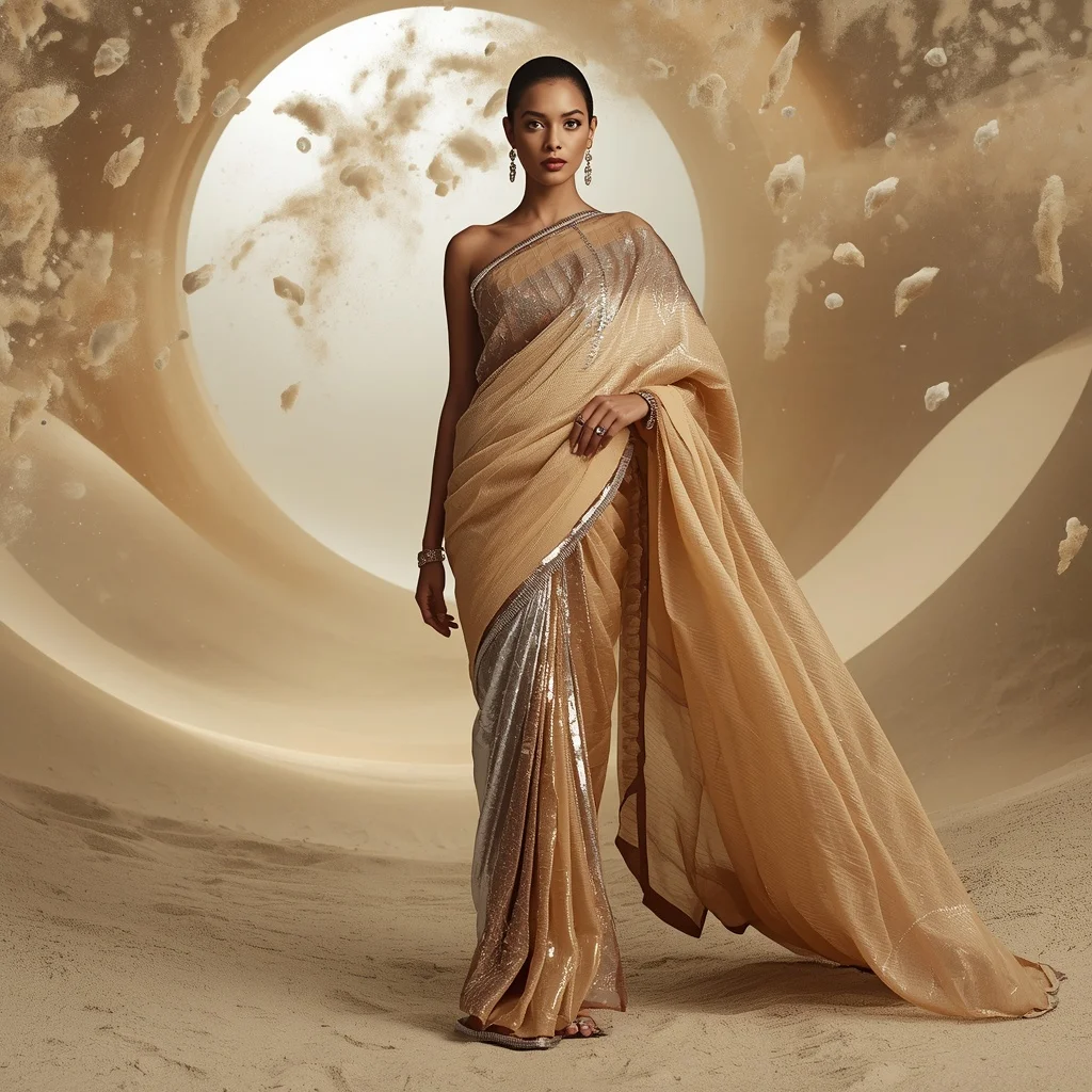 Magnetic Crystal Sand Saree with Desert Orbit Field Dome | Ai Prompt Generator Free