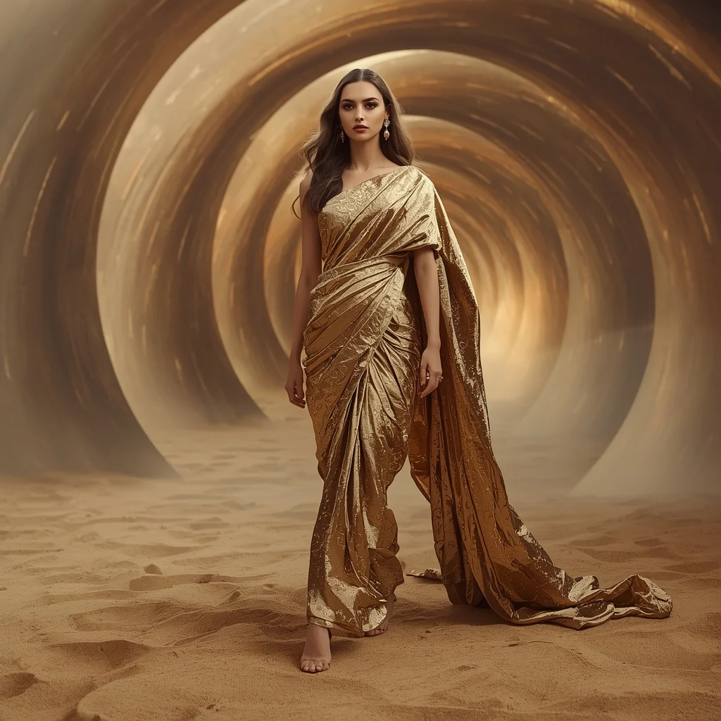 Magnetic Sand Alloy Saree with Desert Gravity Spiral Field | New Instagram Trend Prompt For Girl Copy And Paste
