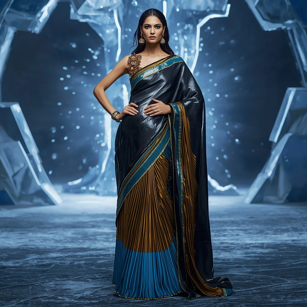 Magnetic Wave Core Saree with Energy Storm Dome | Bridal Ai Prompt