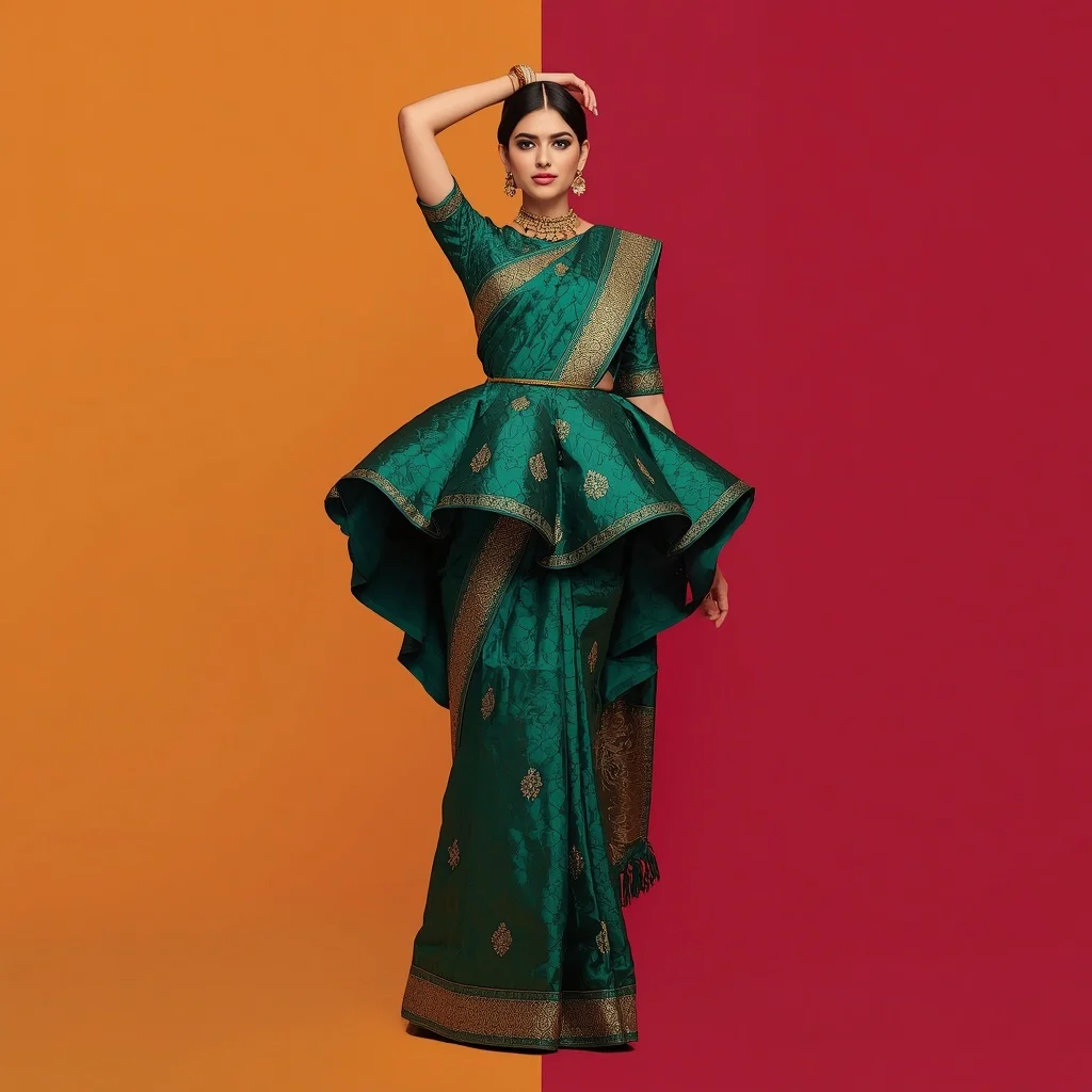 Massive Heavy 3D Architectural Peplum Brocade Saree Look | New Instagram Trend Prompt For Girl And Boy