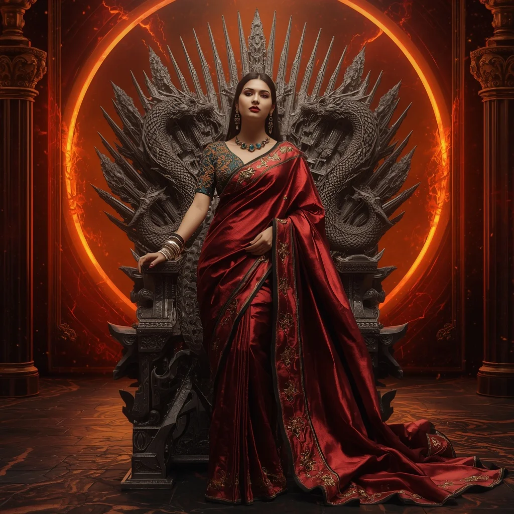 Metallic Dragon Eclipse Throne Saree with Inferno Galaxy Empire | Prompt For Gemini AI Girl Style Trending Indian