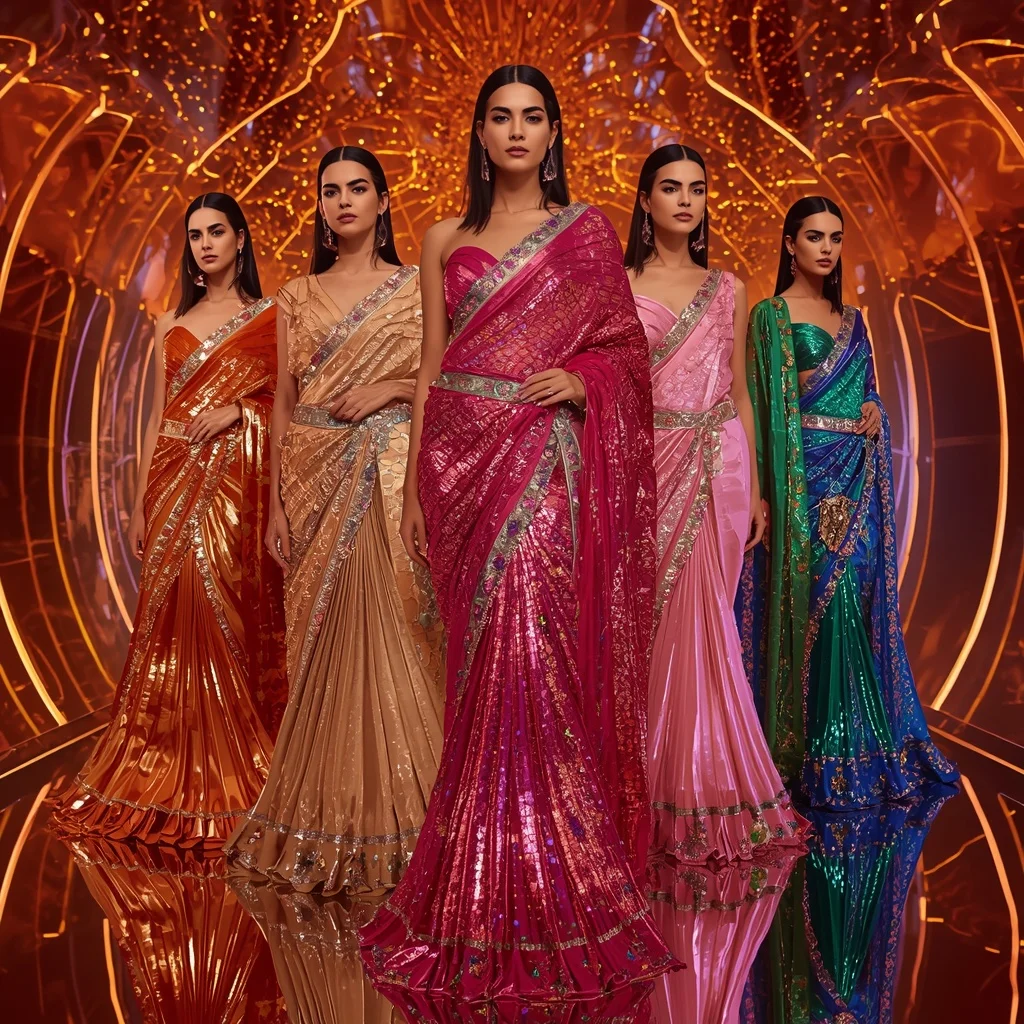 Metallic Lava Celestial Quantum Saree with Multi Runway Frames and Infinity Neon Eternal Hypercosmos | Ai Prompt Generator Free