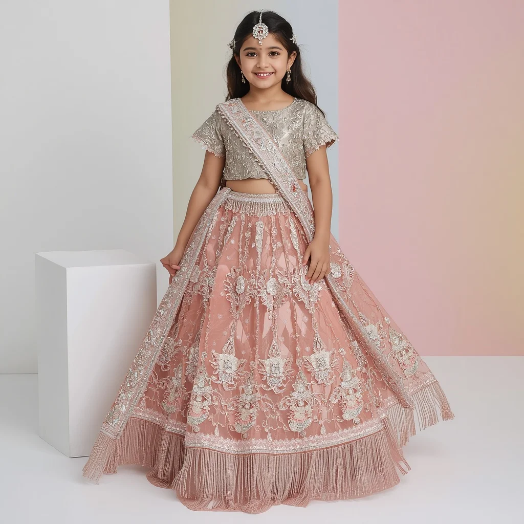 Metallic Silver-Pink Holographic Beadwork Saree | Free Ai Prompt