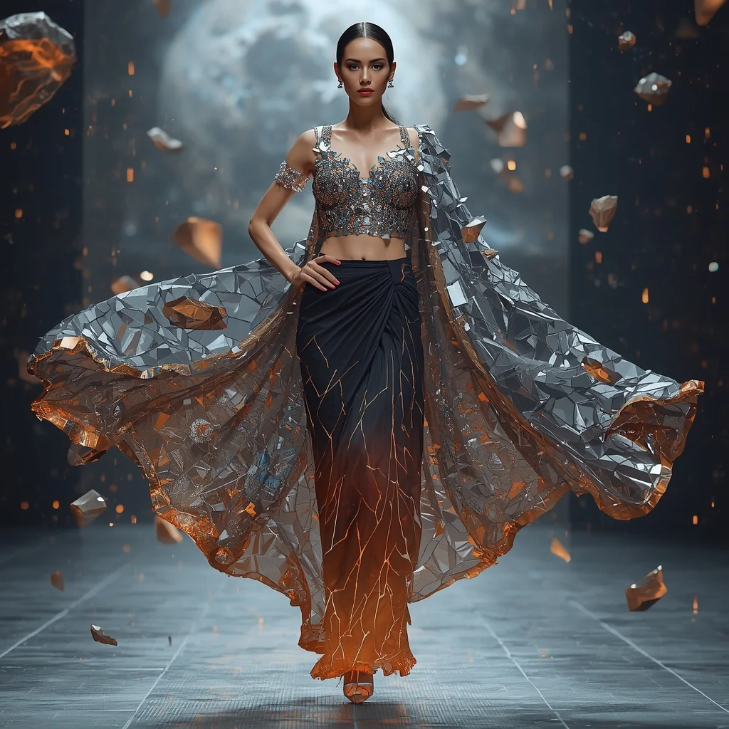 Meteor Shard Saree with Falling Space Crystal Drapes | Festival Prompt