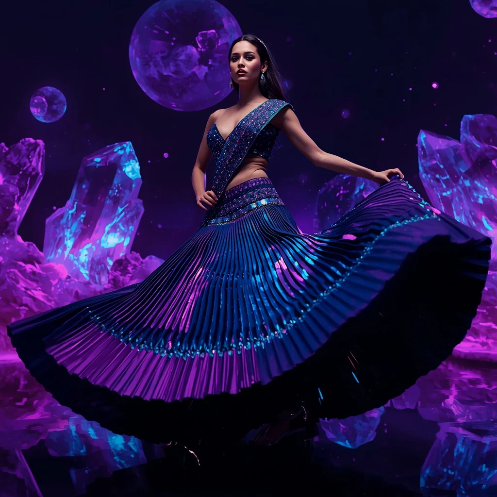 Midnight Aurora Eclipse Saree with Floating Crystal Orbit Universes | Viral Ai Image Prompt