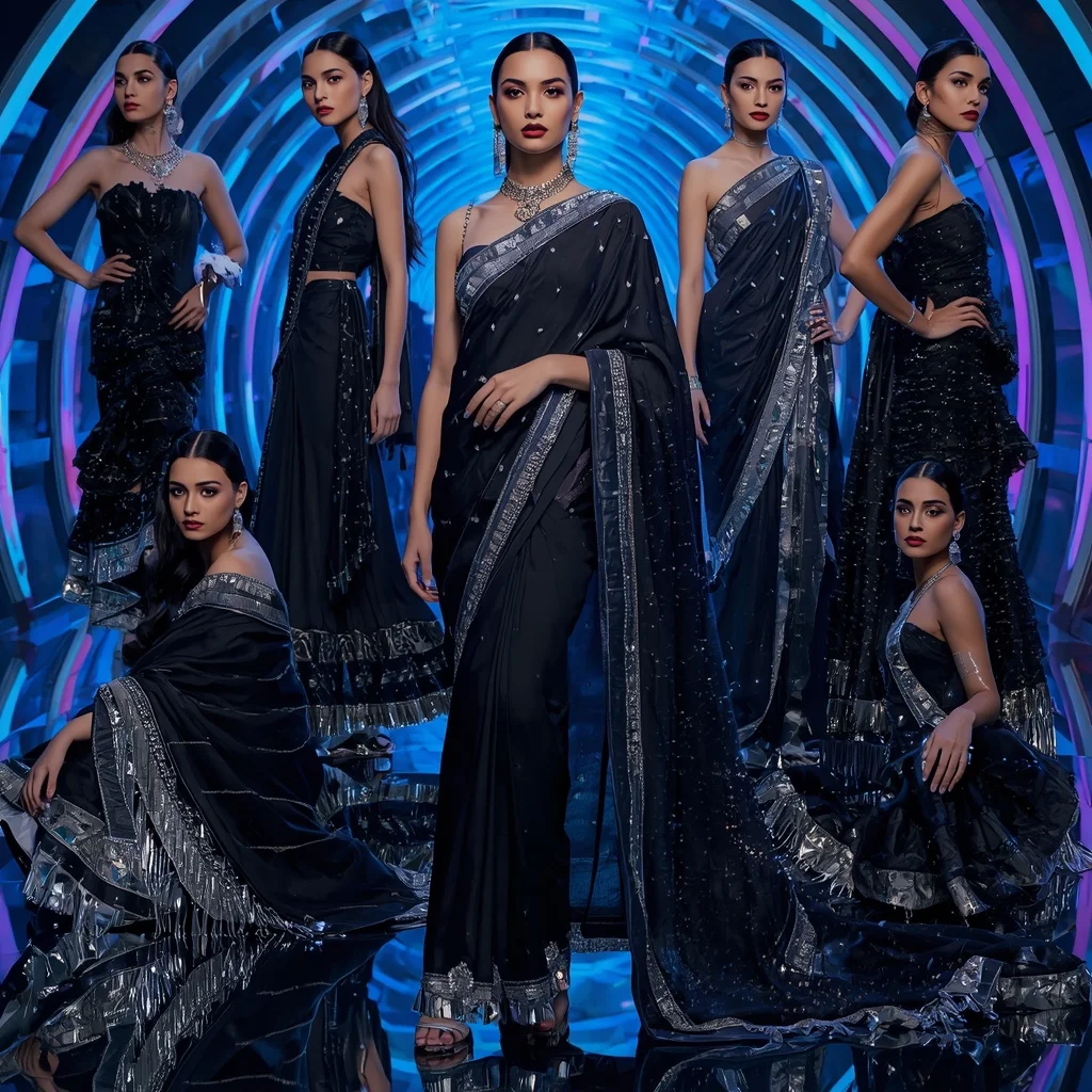 Midnight Crystal Nova Saree with Infinity Neon Orbit Citadel | South Indian Prompt For Girl ChatGPT