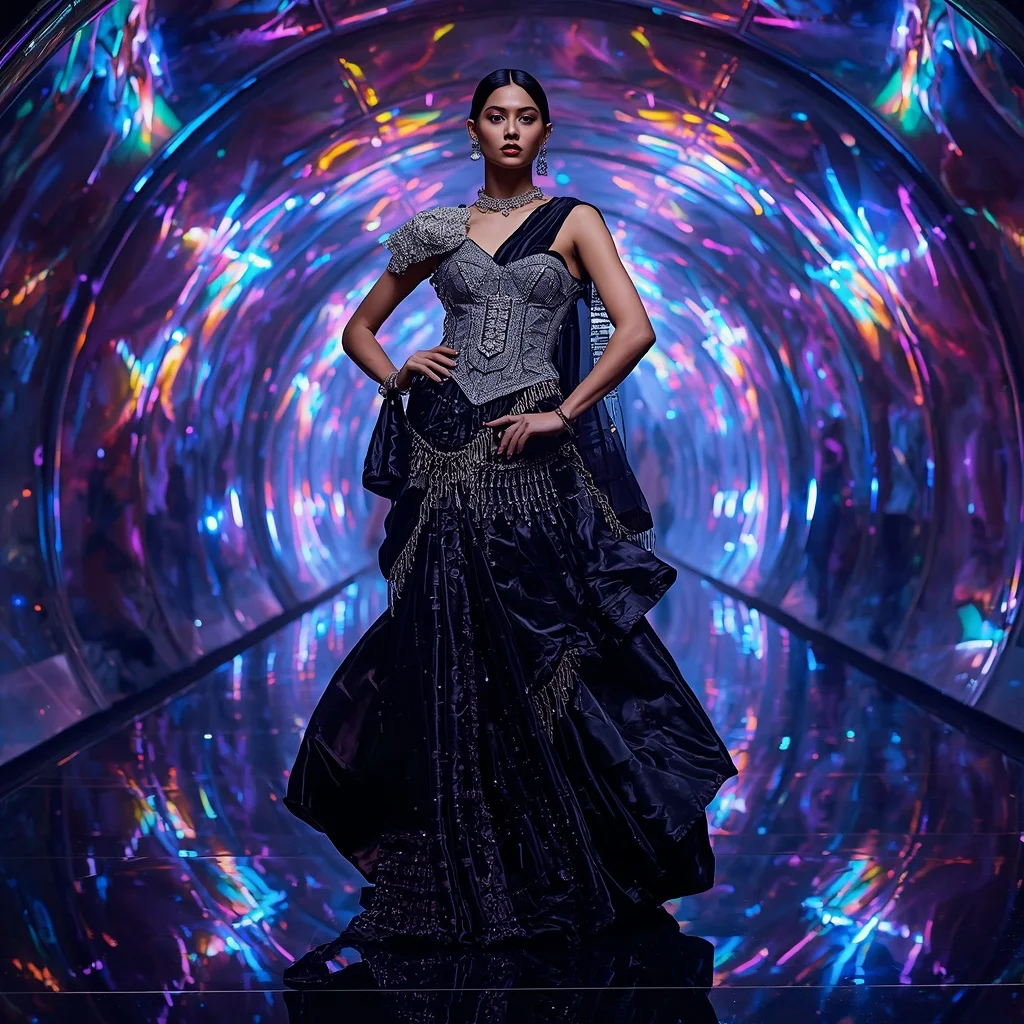Midnight Prism Fantasy Saree with Infinity Crystal Reflection Dome | Saree Ai Prompt
