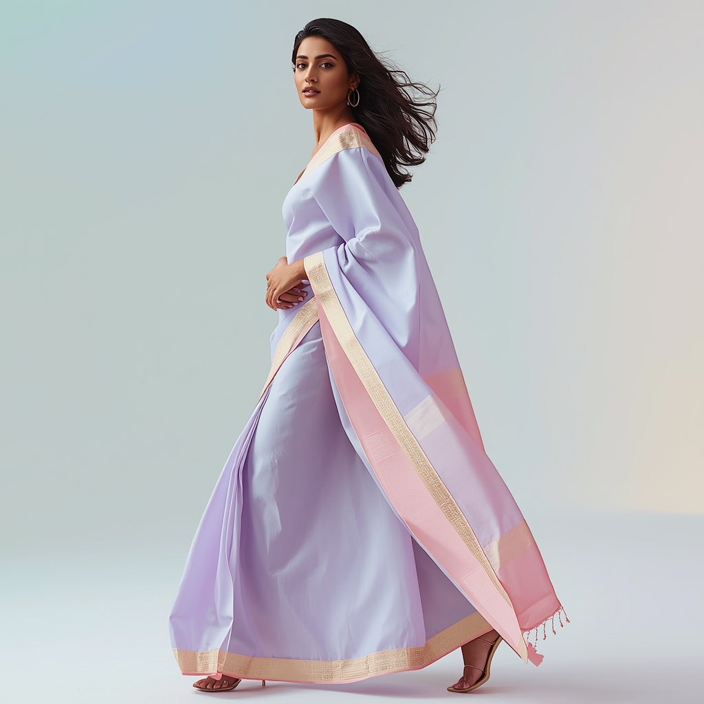 Modern Saree Girl Side Walk Waist Touch Flow Pose | Anime Ai Prompt