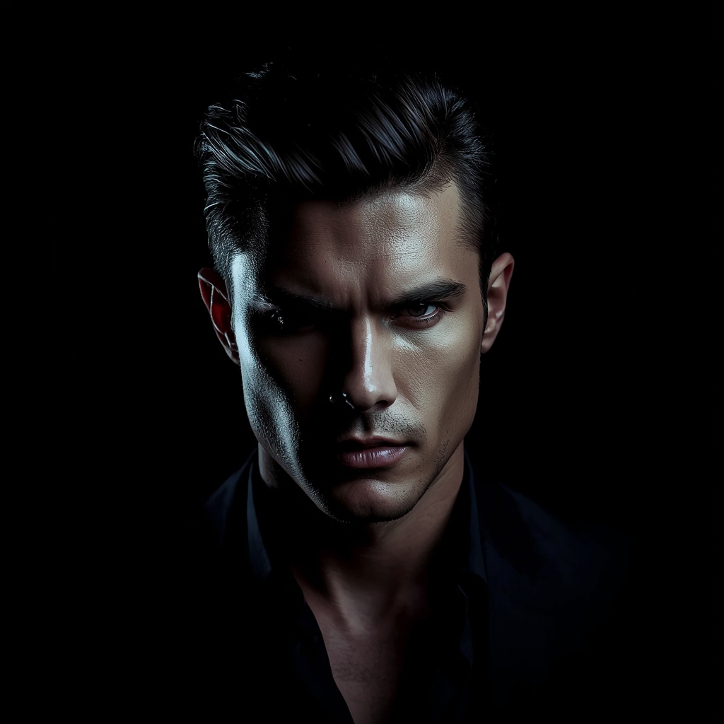 Moody Black Background Portrait with Strong Masculine Expression | Ai Prompt For Reels