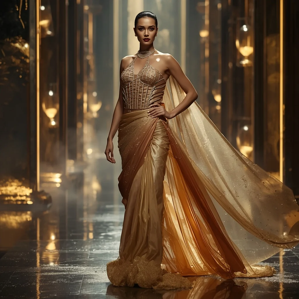 Morphing Silk Sandglass Saree with Time Flow Drapes | Cute Ai Prompt
