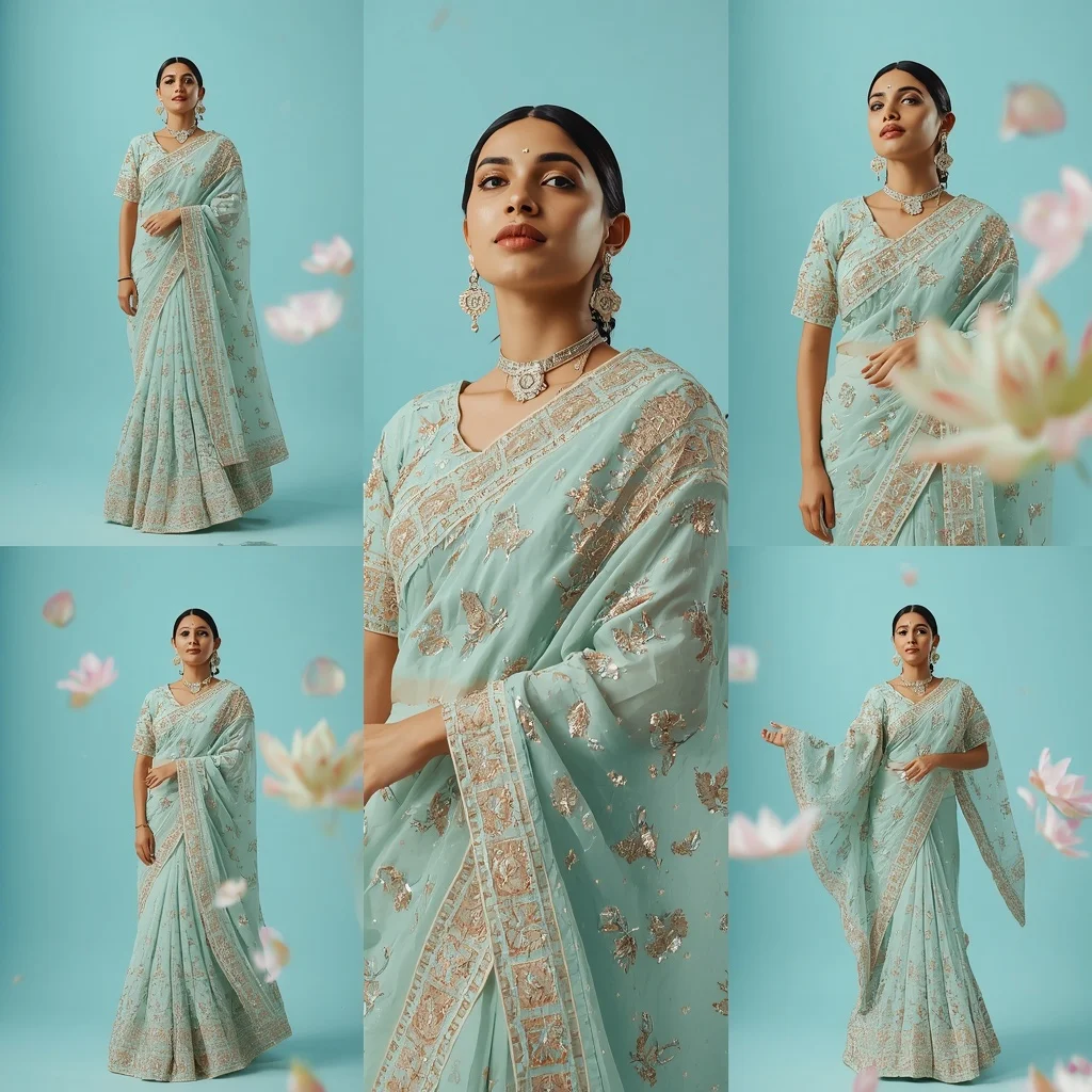 Neon Glowing Lotuses Heavy Festive Saree Look Premium | Motivation Ai Prompt