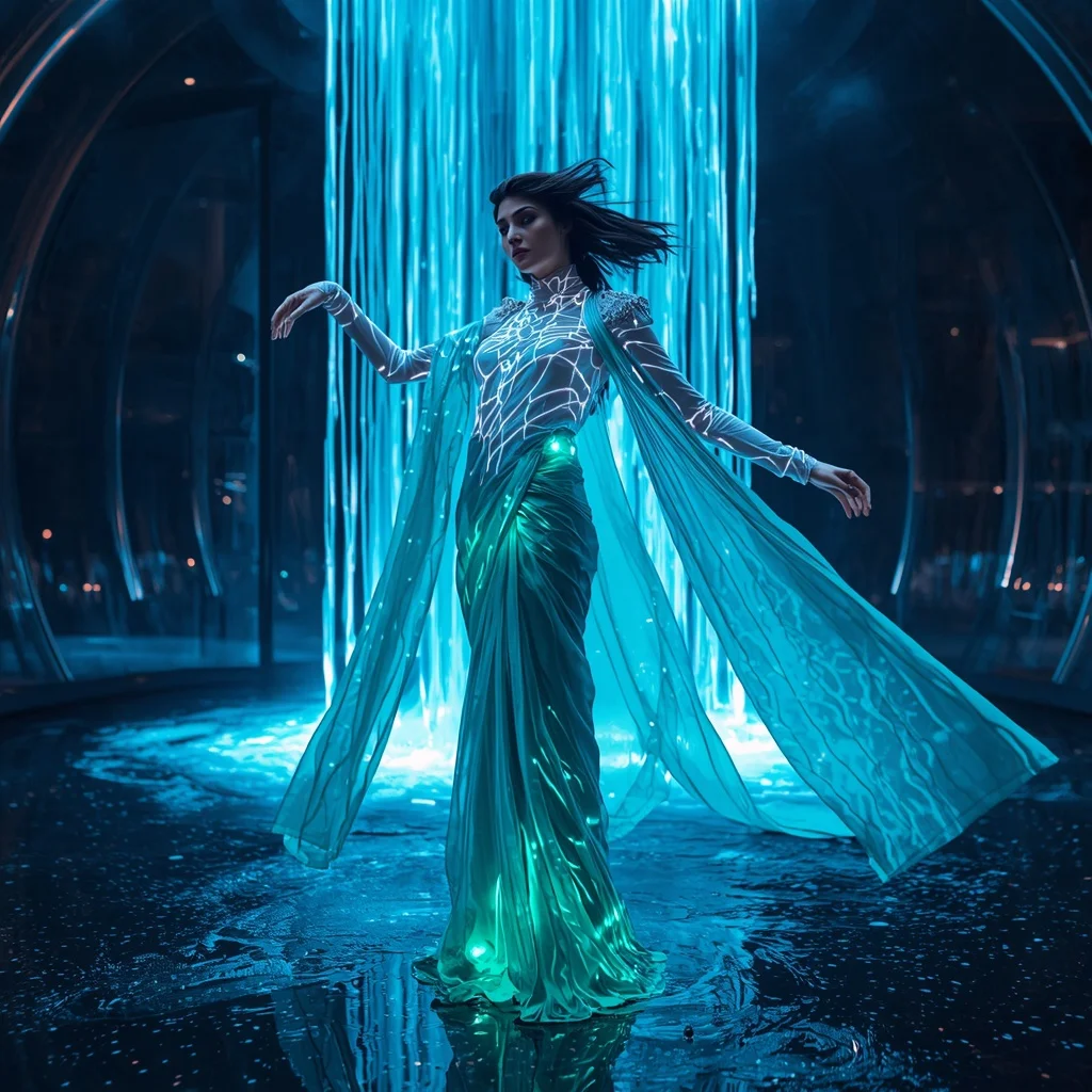 Neon Water Inkfall Saree with Vertical Liquid Streams | 4k Ai Prompt