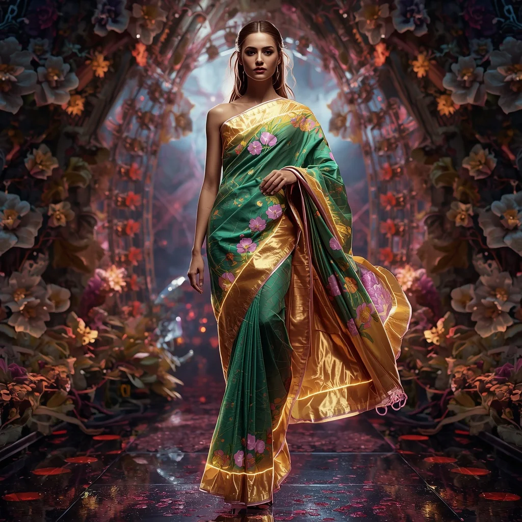 Neural Bloom Reactor Saree with Living Energy Garden Core | Copy Paste Ai Prompt