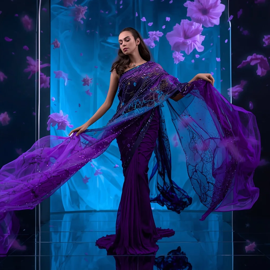 Neural Ink Gravity Saree with Digital Void Flow Chamber | Saree Ai Prompt