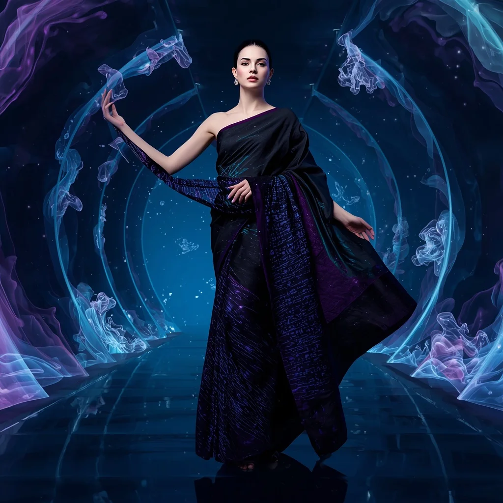 Neural Ink Wave Saree with Digital Fluid Void Chamber | Prompt Seen Trending Girl 2026 Instagram