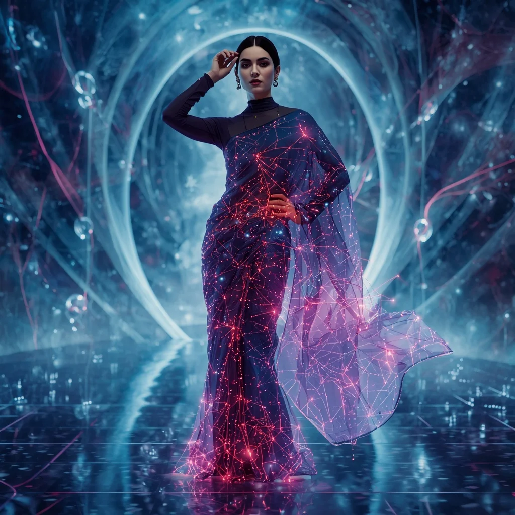 Neural Star Silk Saree with Digital Cosmos Chamber | Prompt Trending Girl 2026