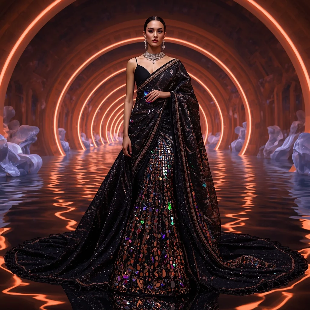 Obsidian Aurora Megaverse Saree with Five Hundred Couture Poses and Infinity Neon Water Quantum Hyperrealm | Best Ai Prompt 2026