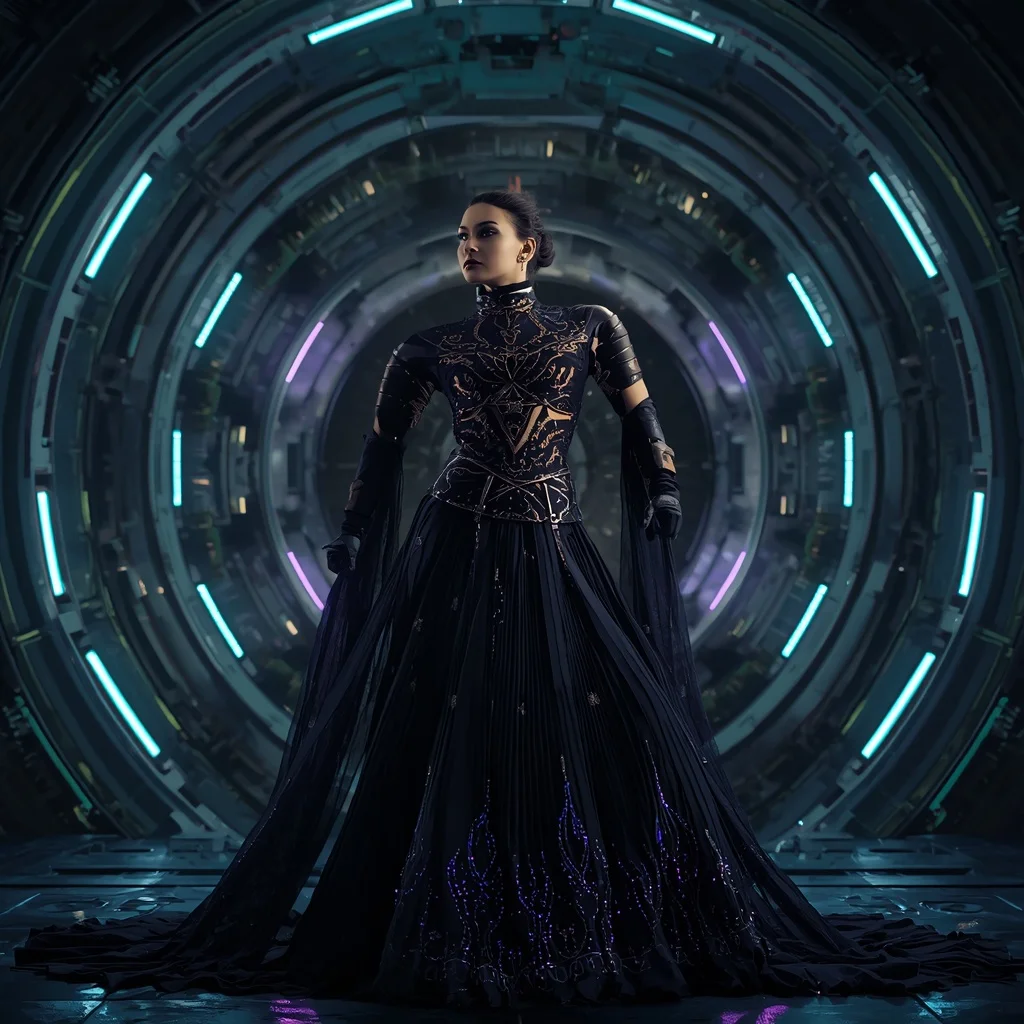 Obsidian Comet Singularity Apex Quantum Armor Saree with Hypervault Corridor Matrix Collapse Nexus Core System Engine | Ai Portrait Prompt