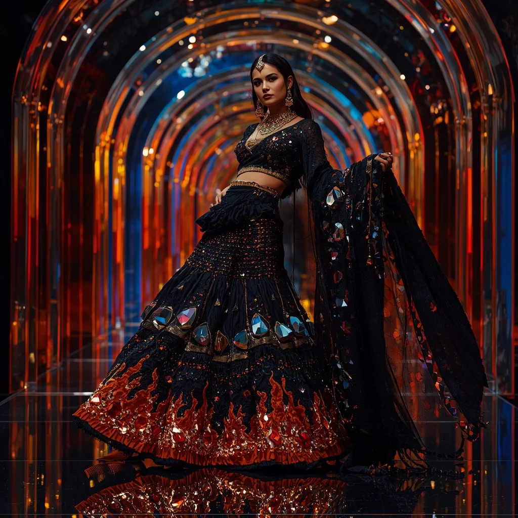 Obsidian Prism Flame Saree with RGB Infinity Empire | Instagram Prompt For Traditional Look For Girl