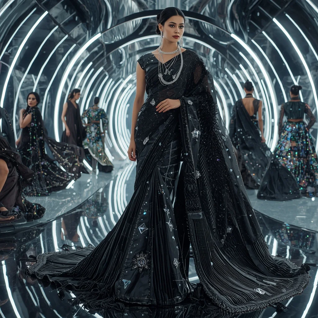 Obsidian Prism Thunder Saree with Curved Mirror Orbit Citadel | Motivation Ai Prompt