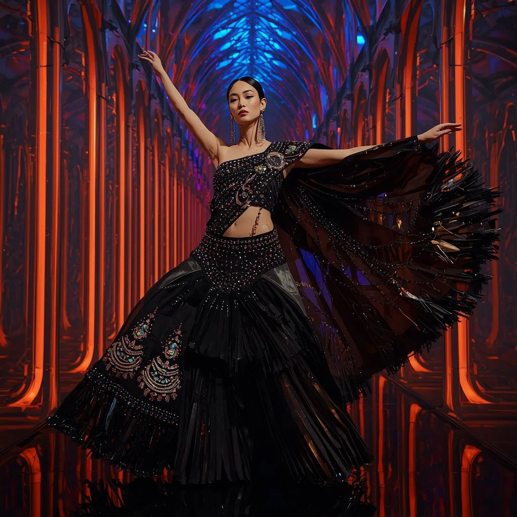 Obsidian Prism Thunder Saree with RGB Infinity Cathedral | Prompt AI For Girl