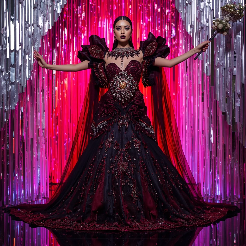 Obsidian Ruby Inferno Saree with Infinity Plasma Crystal Sanctuary | 4k Ai Prompt