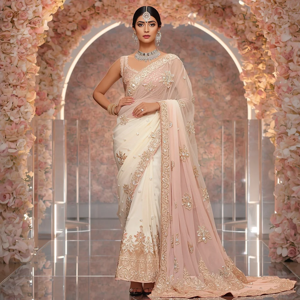 Opal Bloom Maharani Saree with Prism Floral Infinity Sanctuary | Girl Prompt