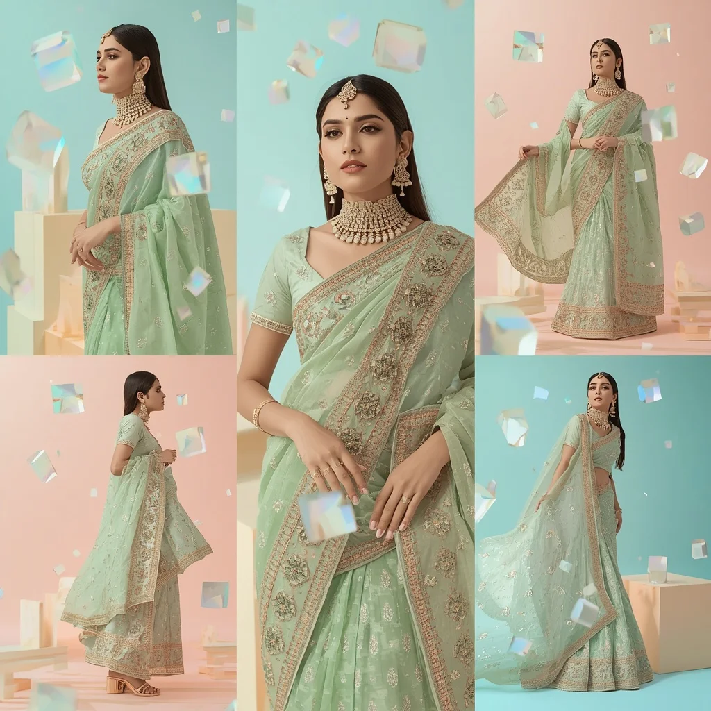 Opal Geometric Cubes Complex Festive Saree Look Premium | Prompt For Traditional Look For Girl ChatGPT