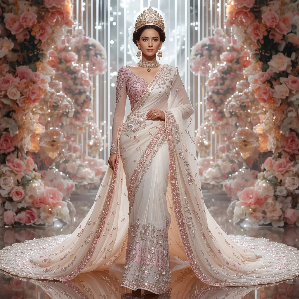 Opal Rose Empress Saree with Crystal Blossom Kingdoms and Floral Infinity Palace | Trending Prompt Girls