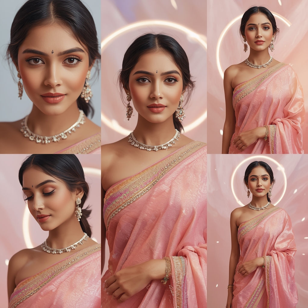 Orbital Pulse Halo Drift Pastel Saree Indian Woman Luxury Composition | Prompt For Gemini Saree