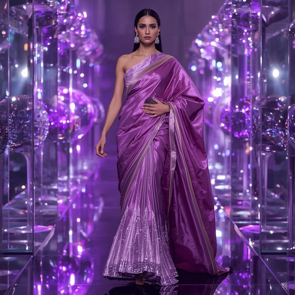 Orchid Diamond Eclipse Saree with Floating Holographic Prism Reflection Orbit Infinity Atrium | Prompt For Gemini AI Girl