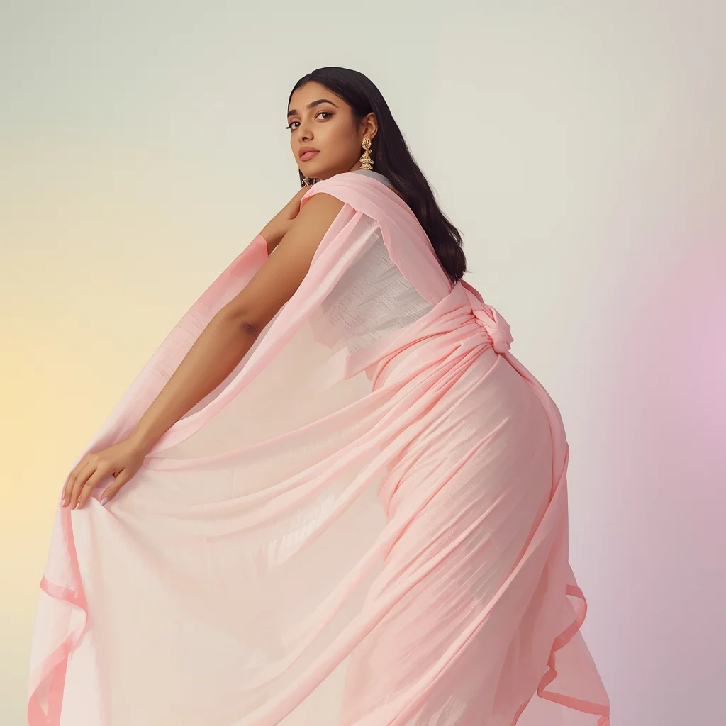Pastel Indian Girl Gentle Side Lean Fabric Glide Pose | Profile Picture Ai Prompt