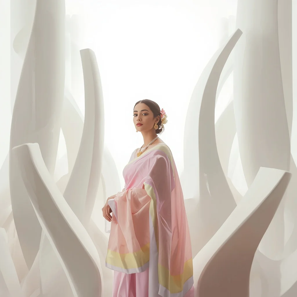 Pastel Saree Abstract Ceramic Forms Lite Background Cinematic Prompt | Attitude Ai Prompt