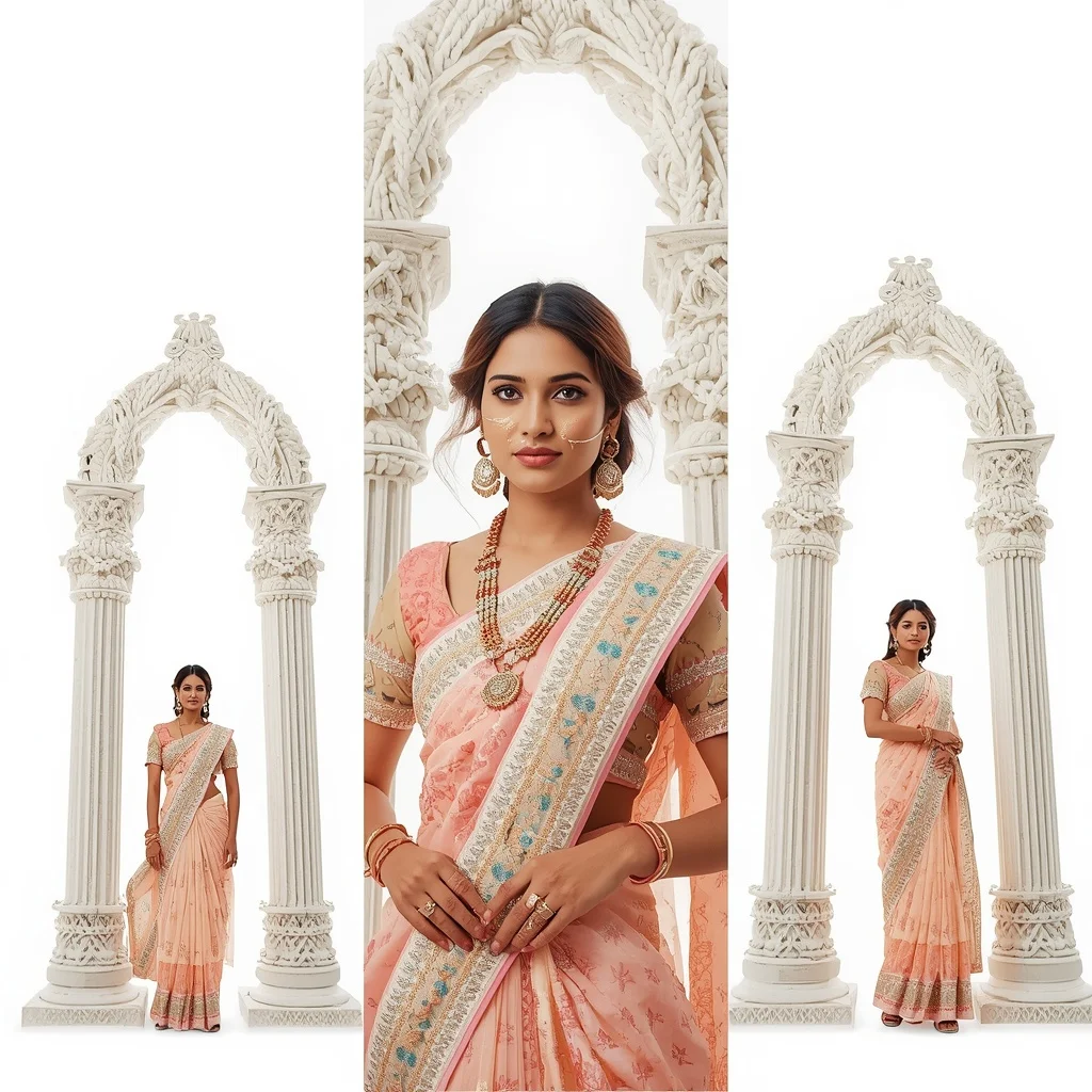 Pastel Saree Avant-Garde Bohemian Macrame Knot Architecture Lite Background Cinematic Prompt | Ai Girl Image Prompt