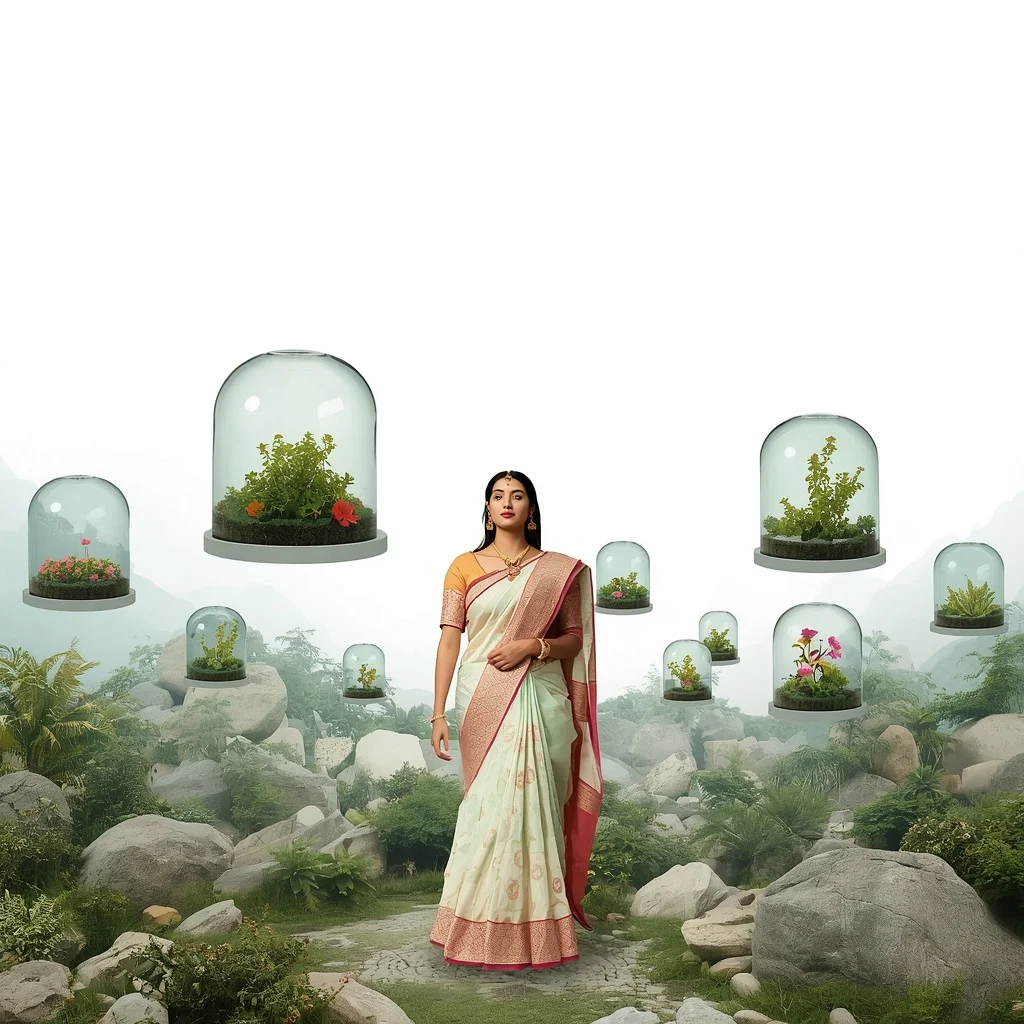 Pastel Saree Botanical Glass Domes Lite Background Viral Prompt | Anime Ai Prompt