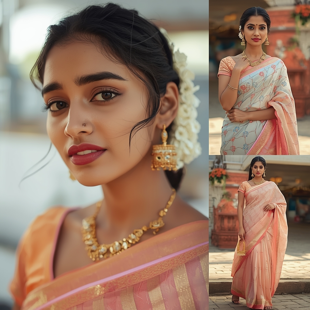 Pastel Saree Depth Blur Background Focus Portrait Cinematic Prompt | Saree Look Ai Prompt Modern Style