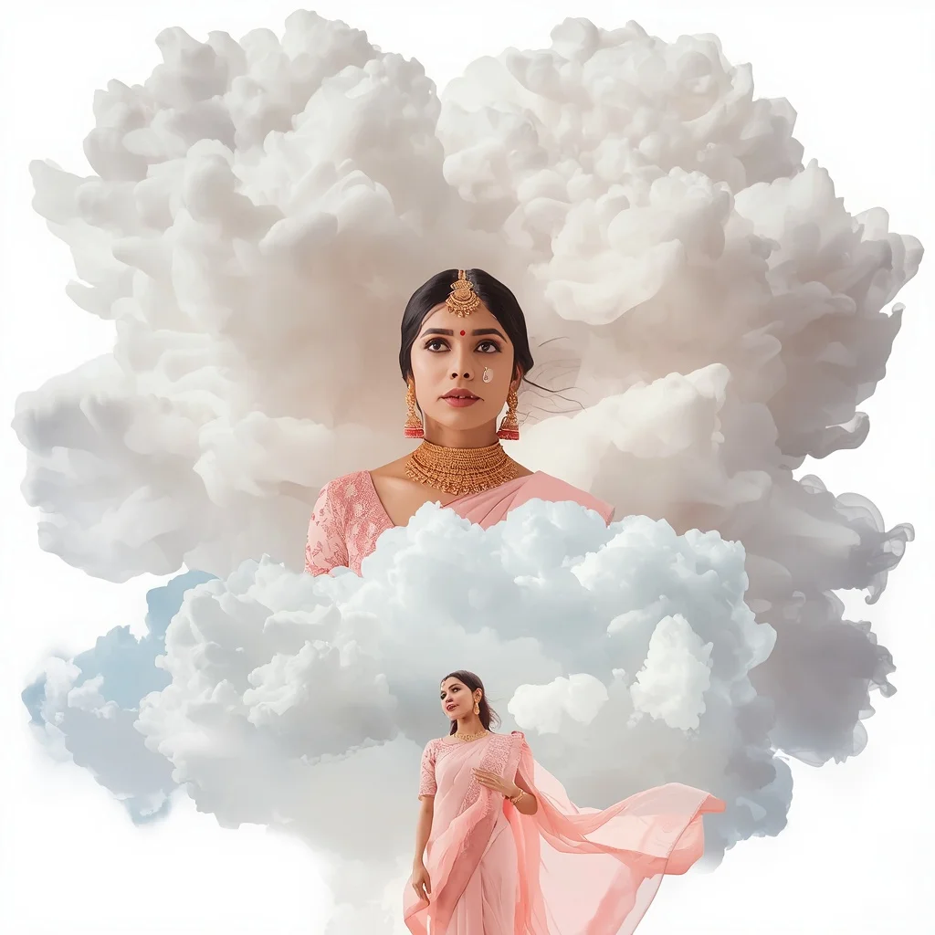 Pastel Saree Ethereal Floating Silk Clouds Lite Background Viral Prompt | Prompt For Girls Trending