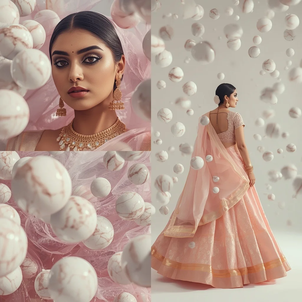 Pastel Saree Floating White Marbles Lite Background Viral Prompt | Modern Saree Ai Prompt