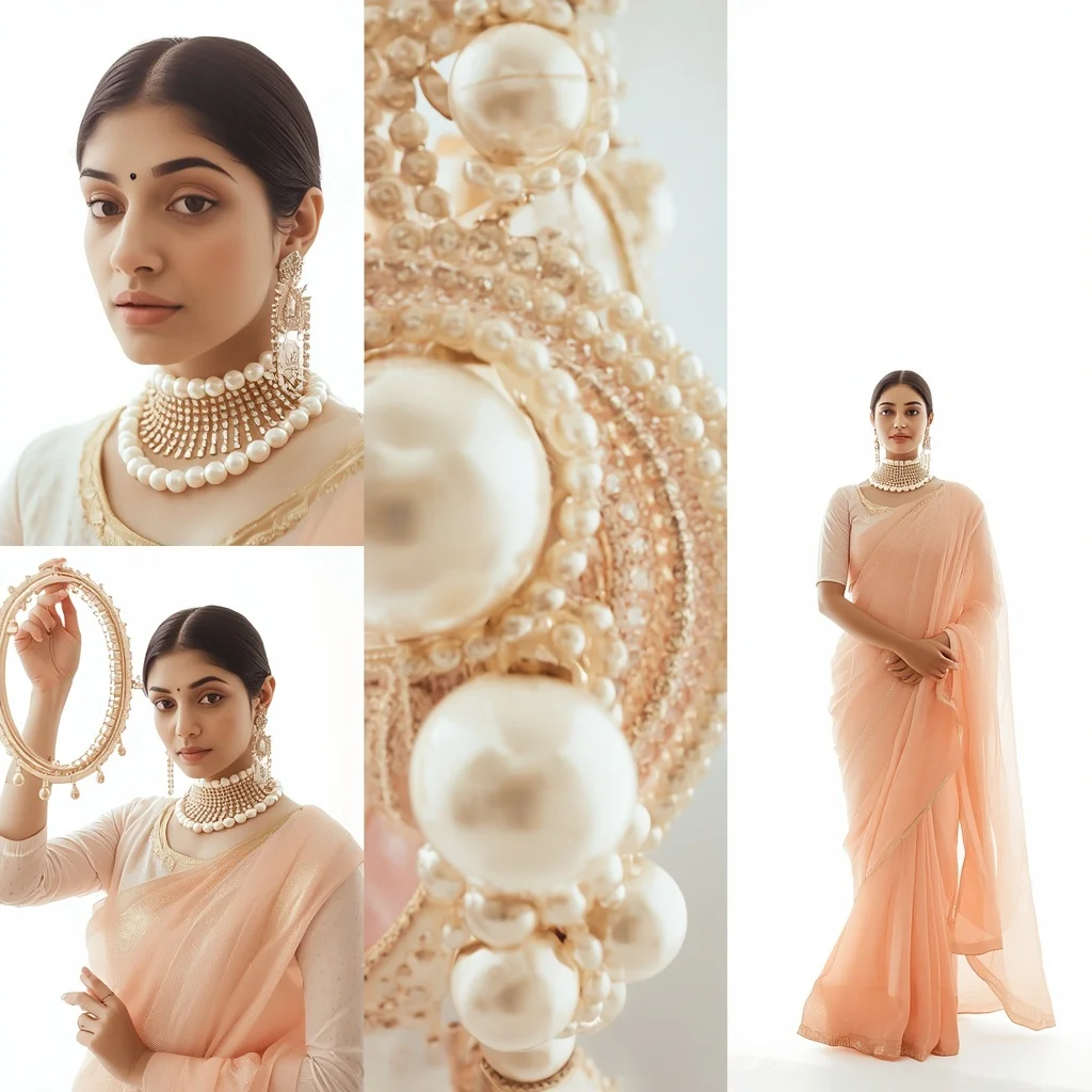 Pastel Saree Giant Pearl Jewelry Lite Background Premium Prompt | Instagram Viral Photo Prompt