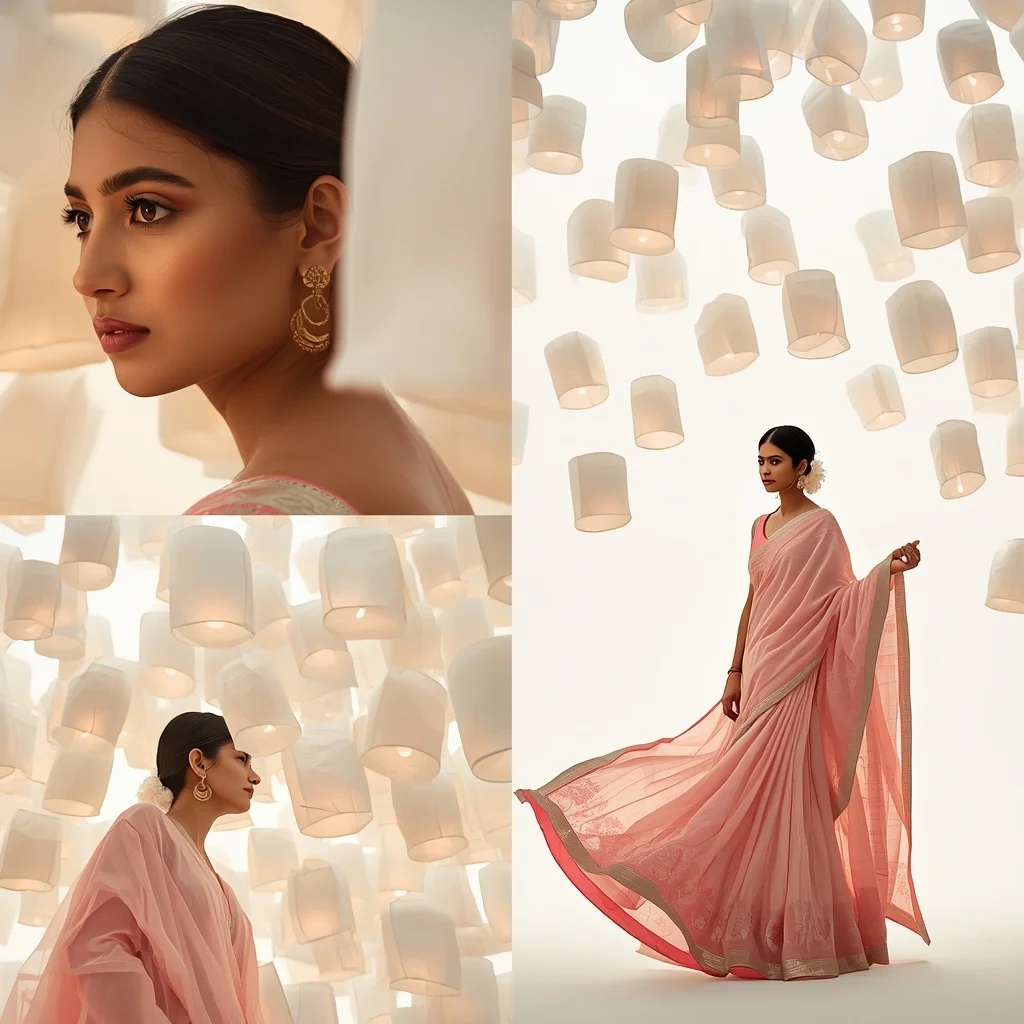 Pastel Saree Glowing Lanterns Lite Background Cinematic Prompt | New Instagram Trend Prompt For Girl And Boy Copy And Paste
