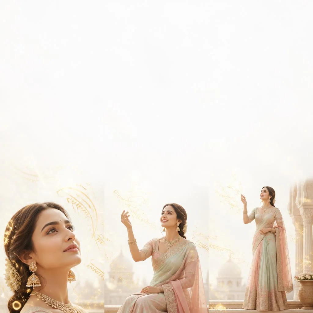 Pastel Saree Golden Calligraphy Lite Background Cinematic Prompt | Prompt Seen Gemini Girl Instagram