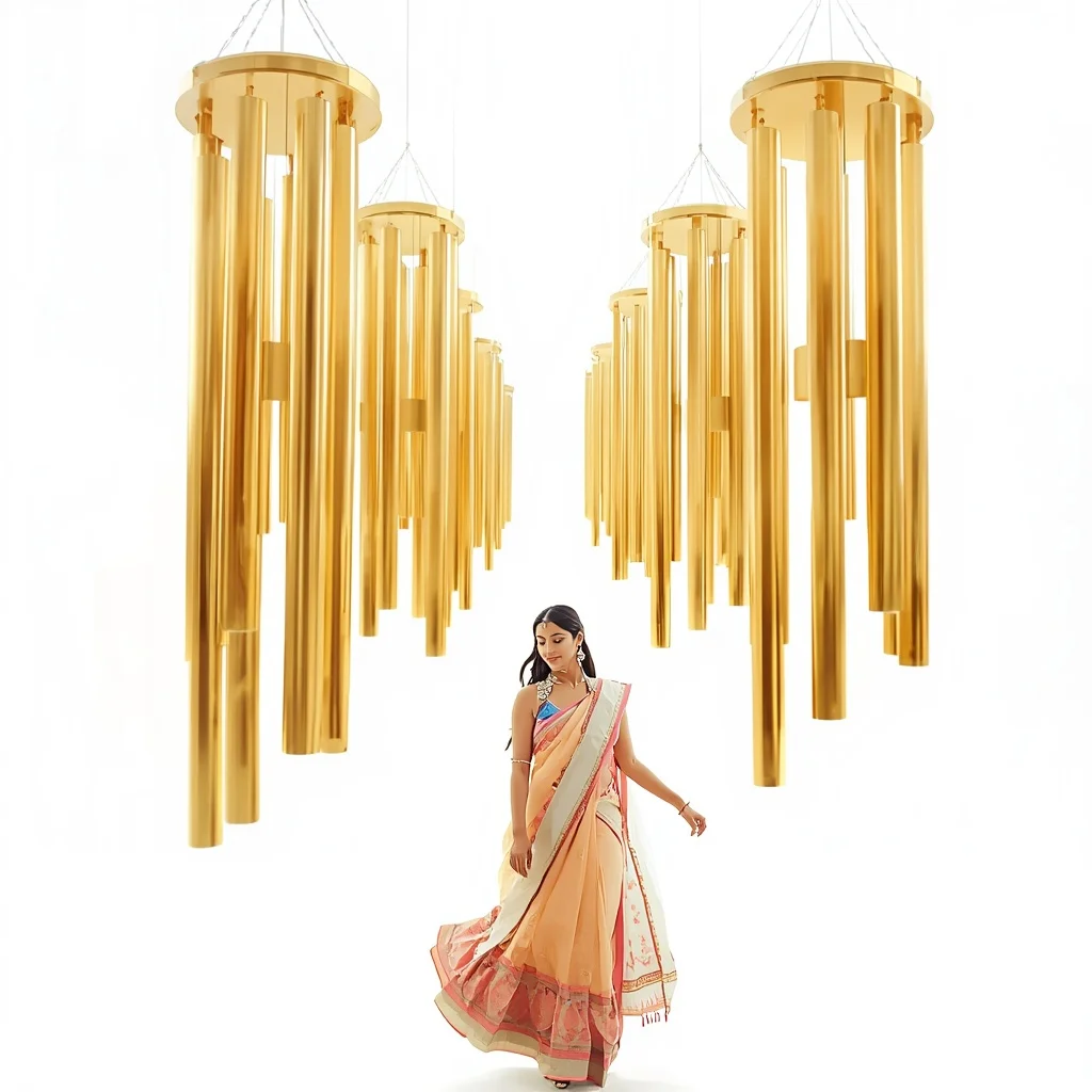 Pastel Saree Golden Chimes Lite Background Cinematic Prompt | Ai Video Generator Prompt