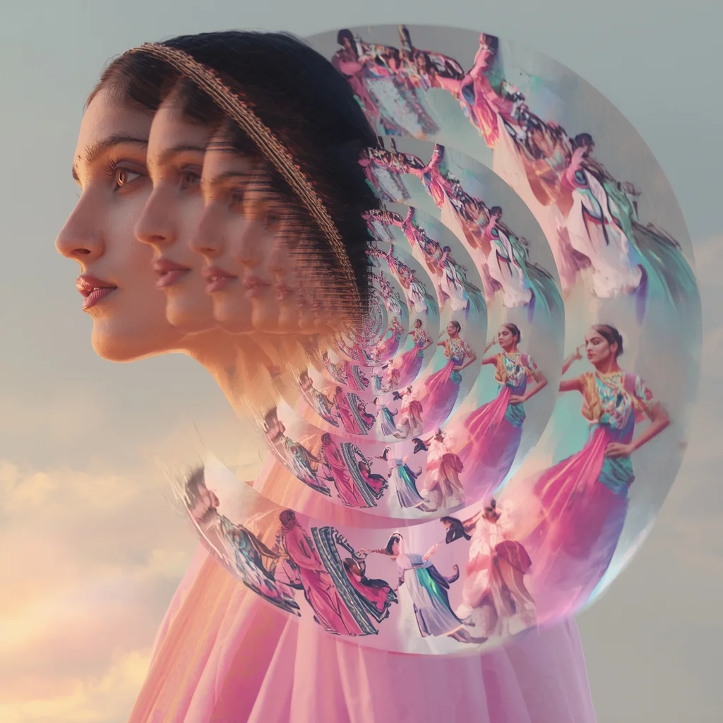 Pastel Saree Hyper Time Recursive Loop Echo Fragment Collapse Cinematic Viral Prompt | Saree Woman Ai Prompt