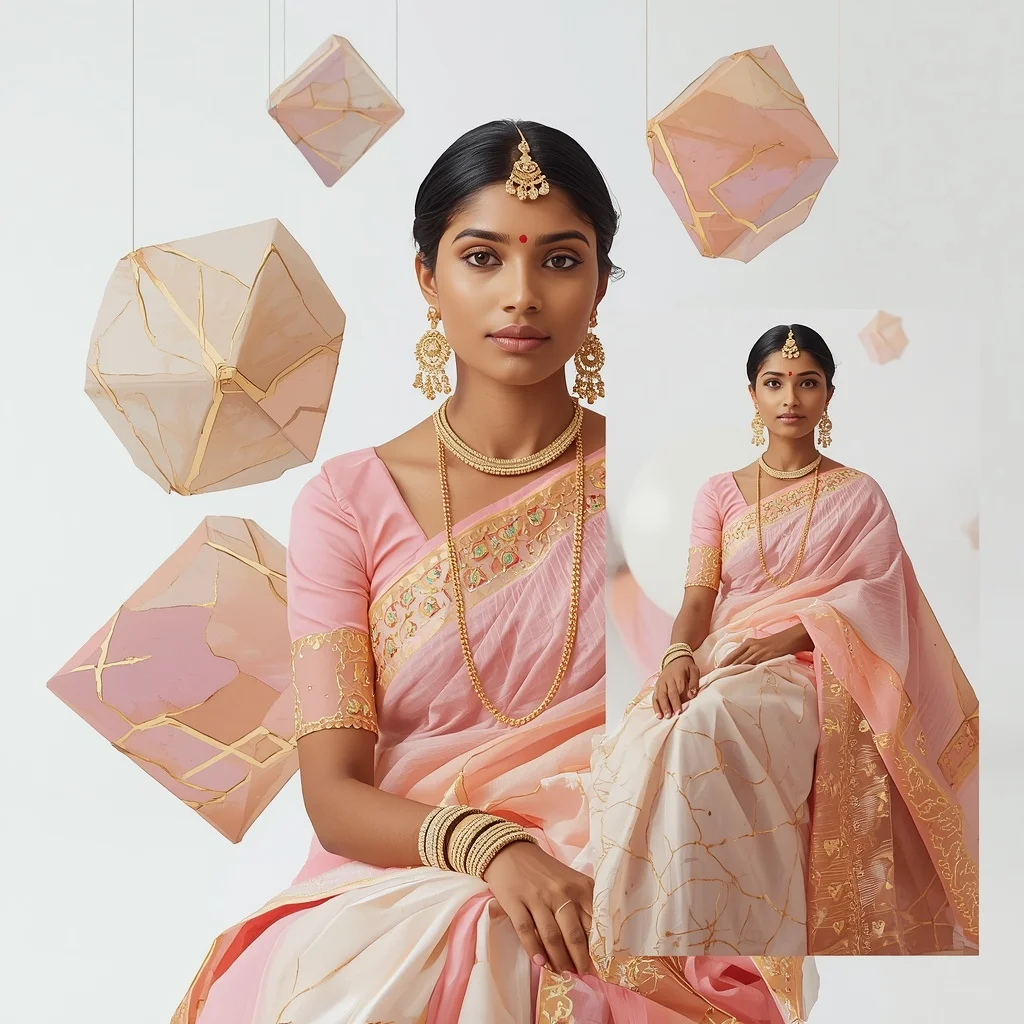 Pastel Saree Kintsugi Geometry Lite Background Cinematic Prompt | Trending Prompt Girls Instagram