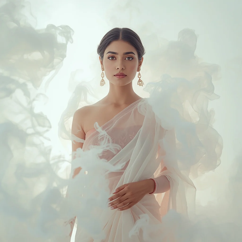 Pastel Saree Luminous White Smoke Lite Background Premium Prompt | Prompt For Girls College Online